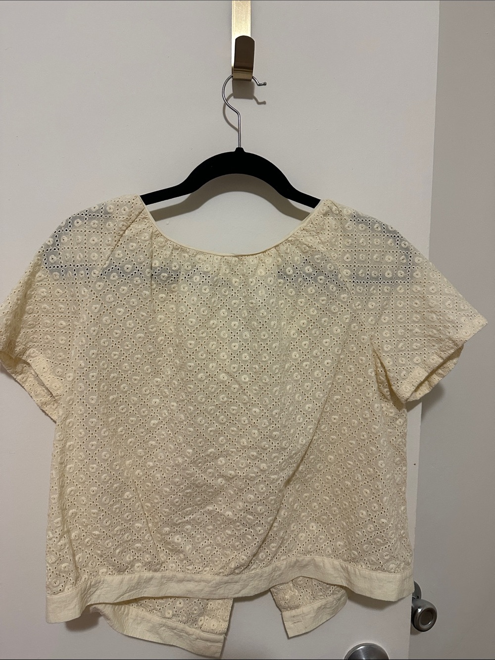 Monoprix Femme Women's Cream Eyelet Short-Sleeve button Top